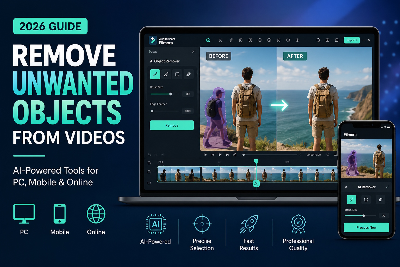 Remove unwanted objects from videos effortlessly using AI-powered editing tools on PC, mobile, and online.