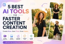 Best AI tools for faster content creation including Jasper AI, Canva Magic Studio, Descript, and PhotoEditorAI