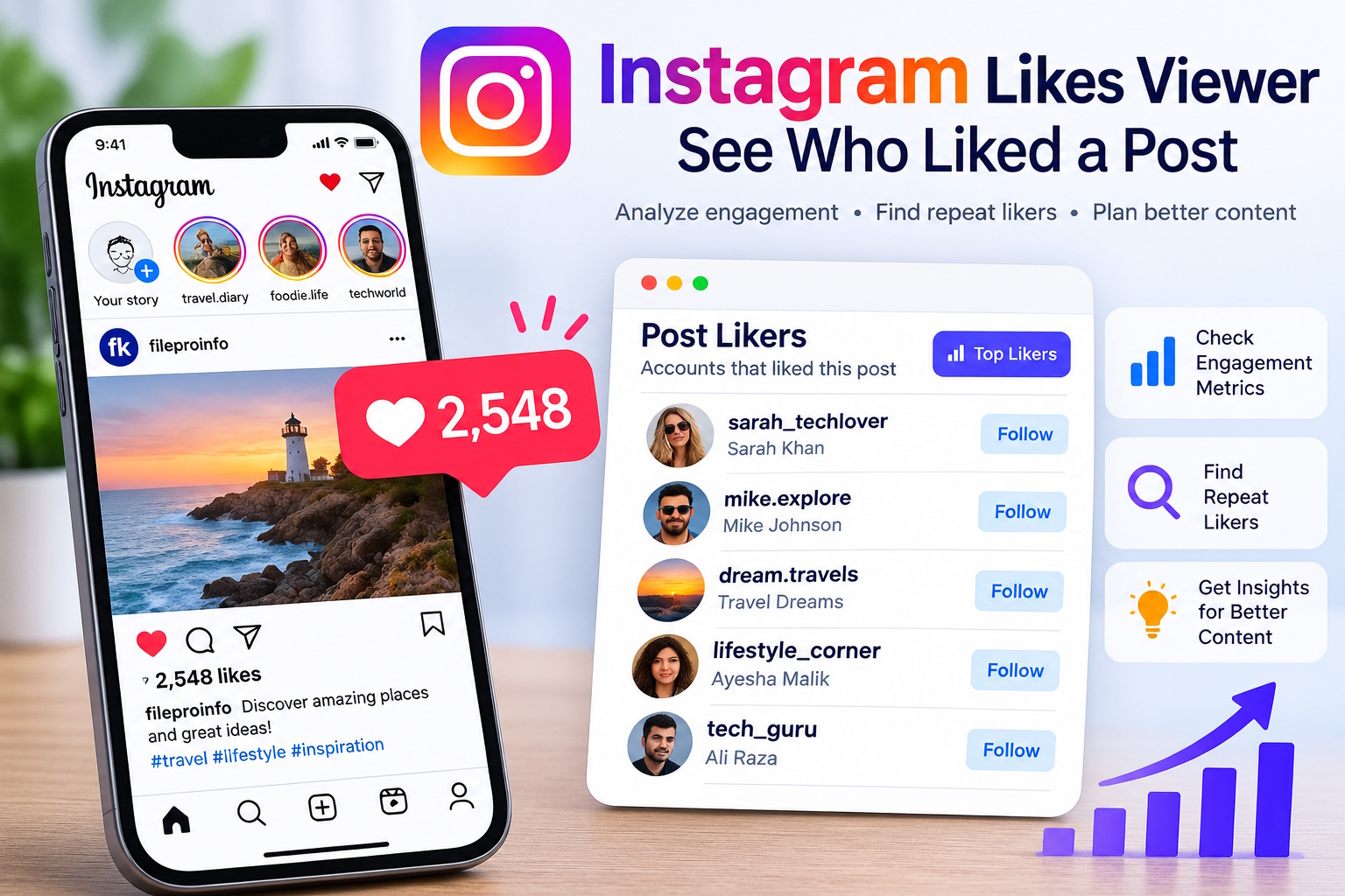 Instagram Likes Viewer showing post likers and engagement analytics